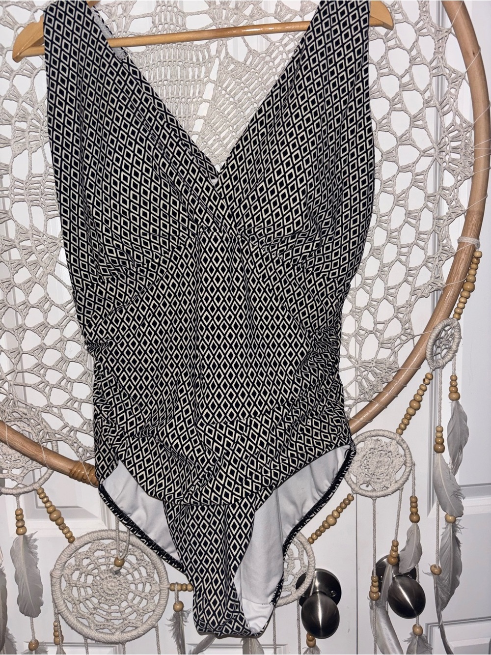 Lands end Plus size Black‎ & White Diamond One-Piece Swimsuit Size 20W A00370
